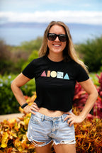 ISLAND SHAPES Retro Rainbow Flowy Crop Tee