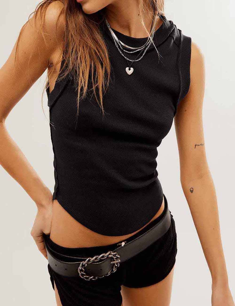 COAST Black Ribbed Sleeveless Tank Top | Boho Beach Collection