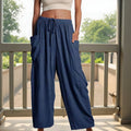 WANDERER Dark Blue Elastic Waist Wide-Leg Pants | Boho Beach Collection