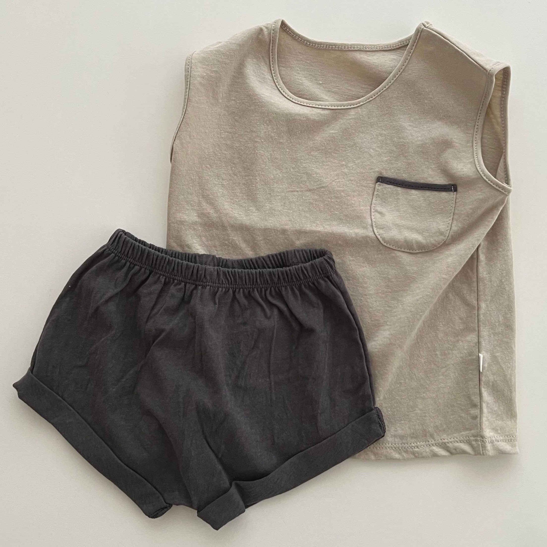 SUMMER Basic Tee w/ Pocket and Shorts Set