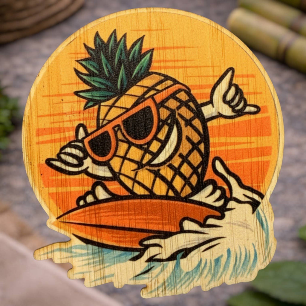 Bamboo Shaka Surfing Pineapple Sticker