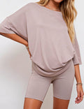 MALIA Beige Baggy Tee and Shorts 2PCS Casual Set | Boho Beach Collection