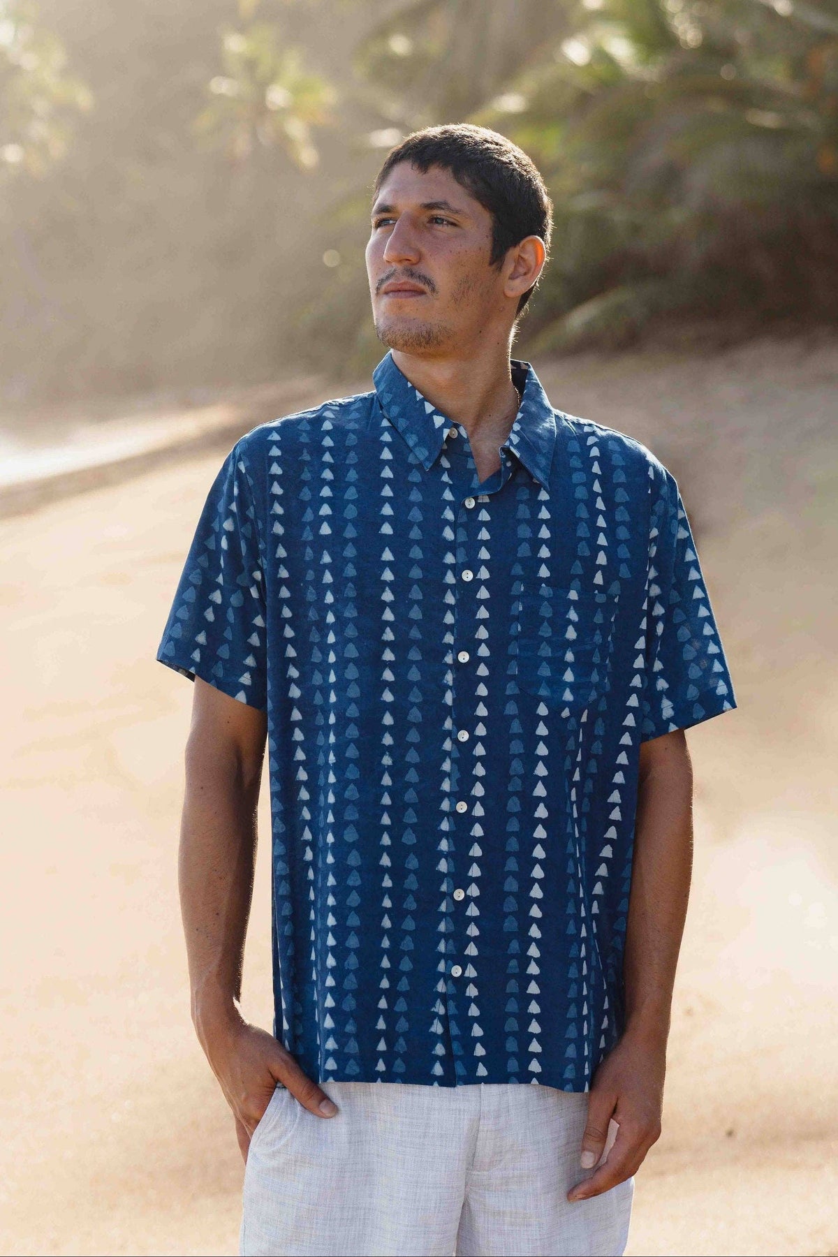BLUE SHADOW Short Sleeve Button Down Aloha Shirt | Organic Cotton