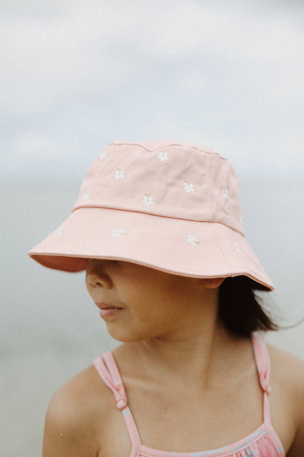 PUA Pink/White Hibiscus Print Beach Bucket Hat | Two Sizes