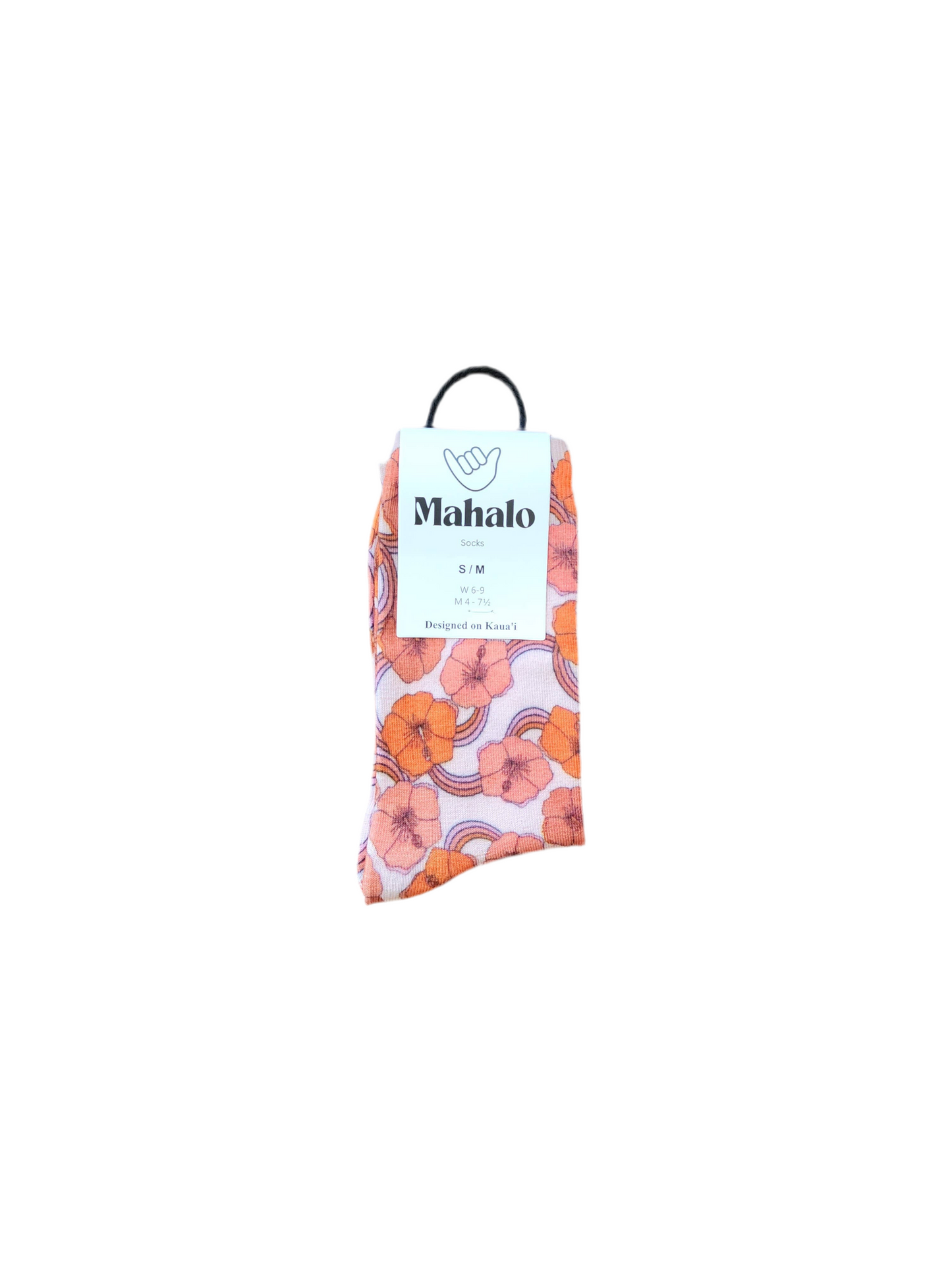 Retro Hibiscus Socks - Hawaiian Print Socks - Pink Flower: S/M