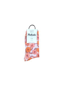 Retro Hibiscus Socks - Hawaiian Print Socks - Pink Flower: S/M