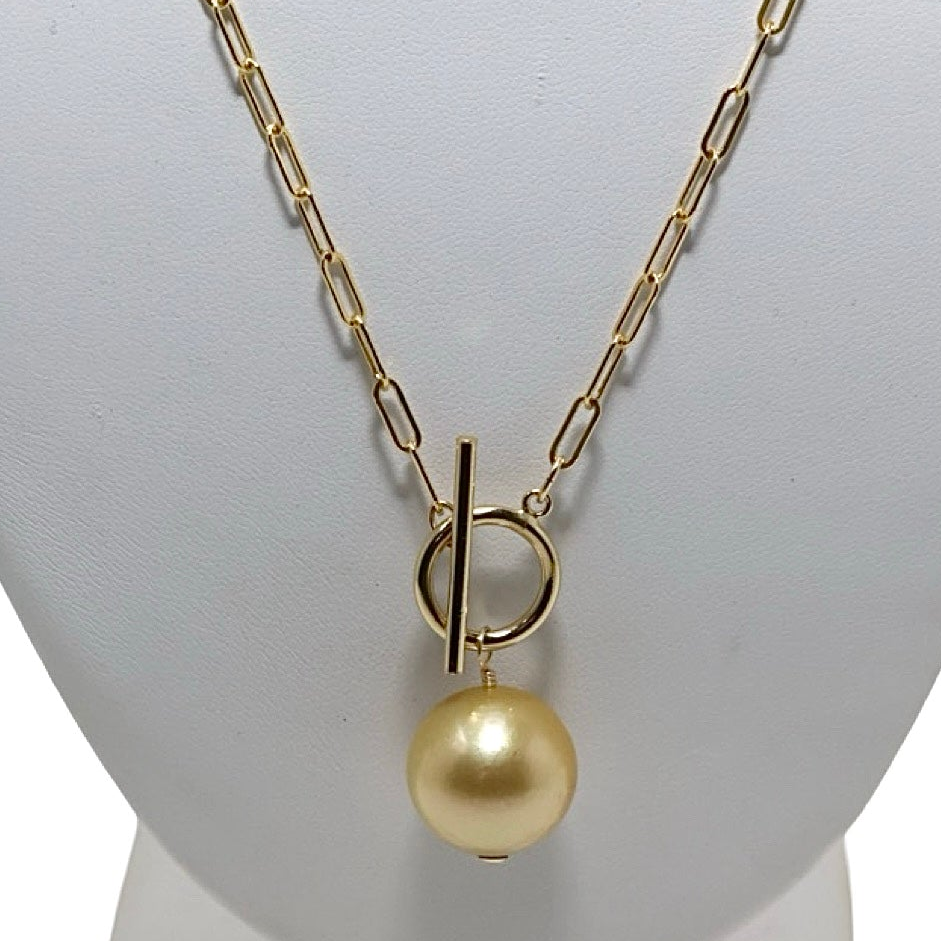 Single GOLDEN SOUTH SEA Pearl 18" 14k Gold Fill Necklace