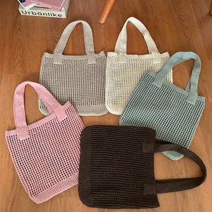 Crochet Knit Beach Bag - Grey