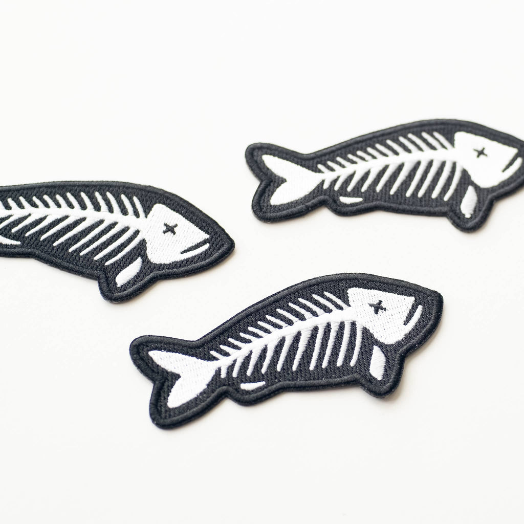FISH SKELETON Decorative Iron On Embroidered Patch | Union Made