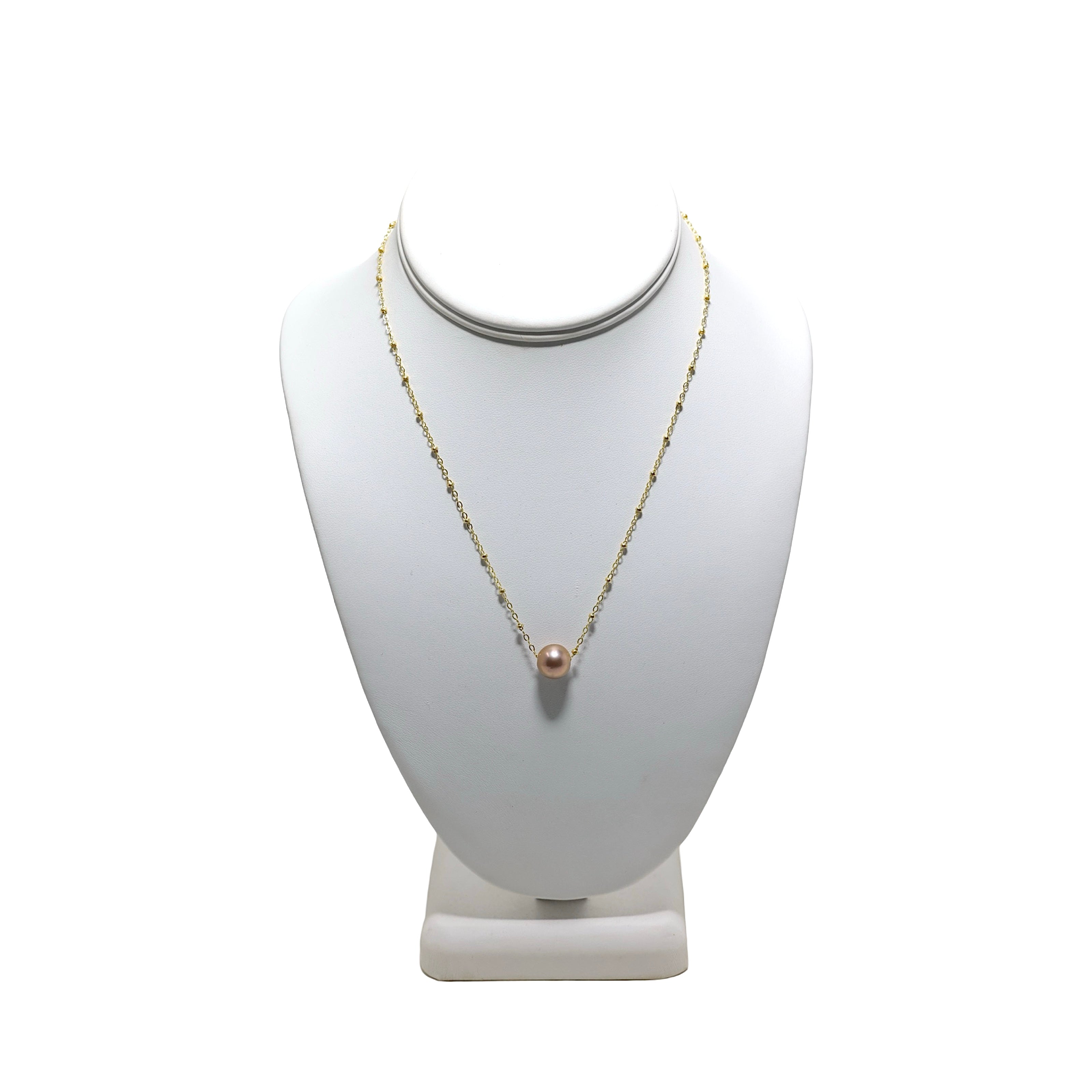 Single Pink Edison Pearl 16" Gold Necklace