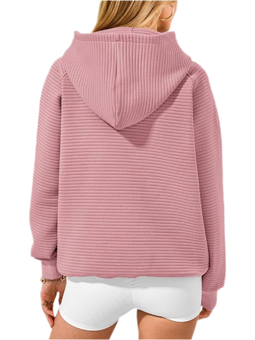 PLUMERIA Pink Ribbed Hoodie