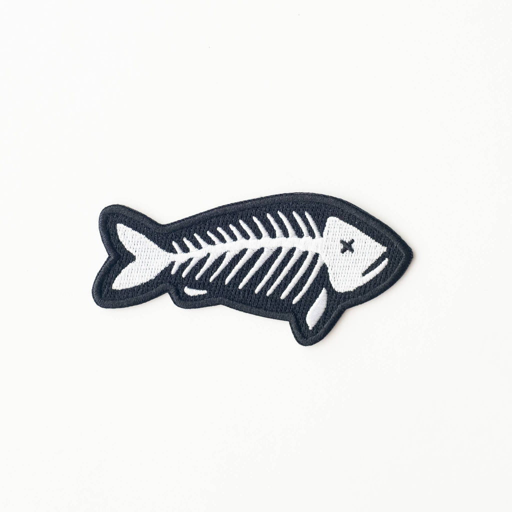 FISH SKELETON Decorative Iron On Embroidered Patch | Union Made