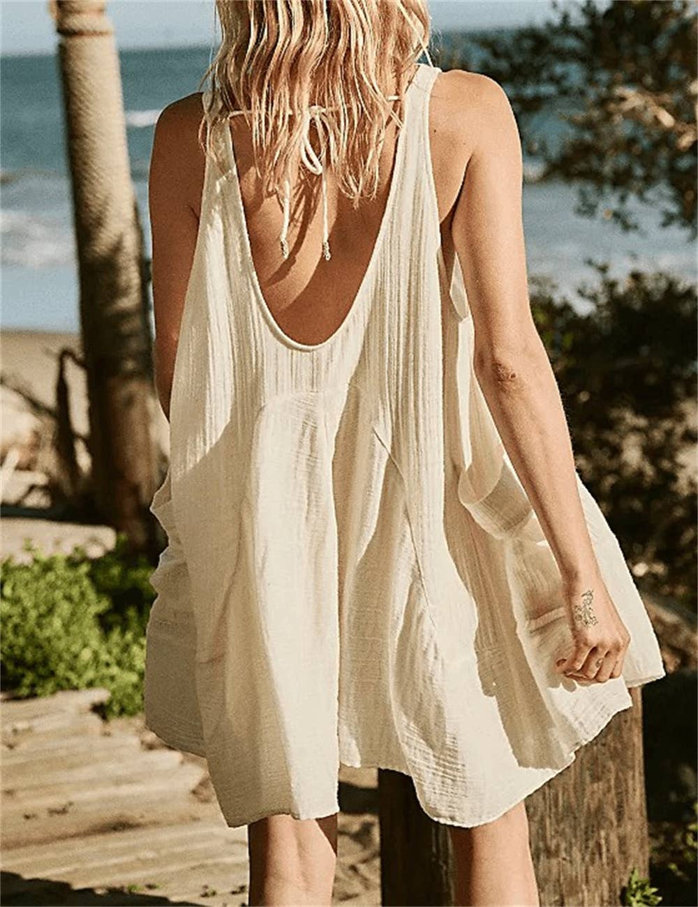 IVORY Off White Cotton Mini Dress