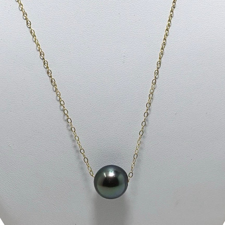 Single DARK GREY TAHITIAN Pearl 18" 14K Gold Fill Necklace