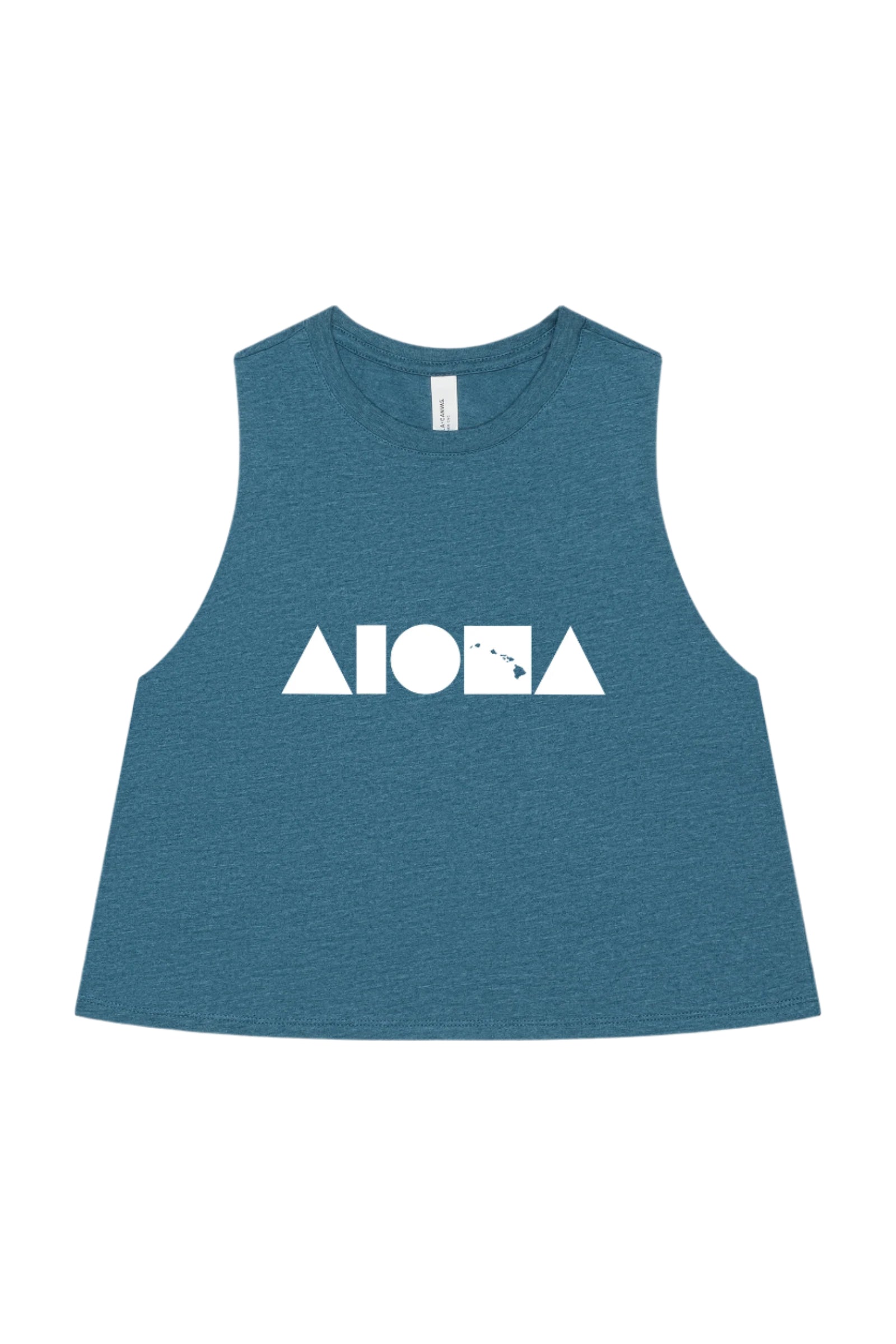 ISLAND SHAPES Heather Deep Teal Racerback Cropped Tank
