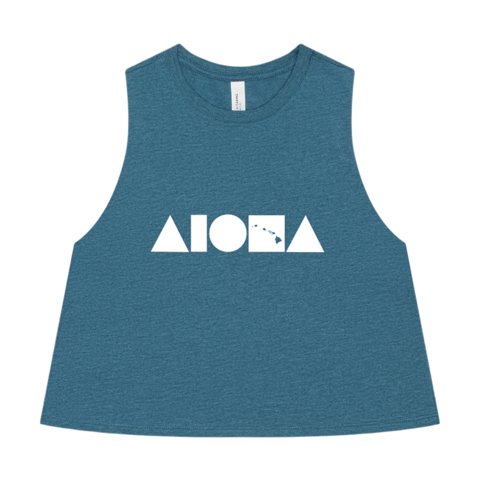 ISLAND SHAPES Heather Deep Teal Racerback Cropped Tank