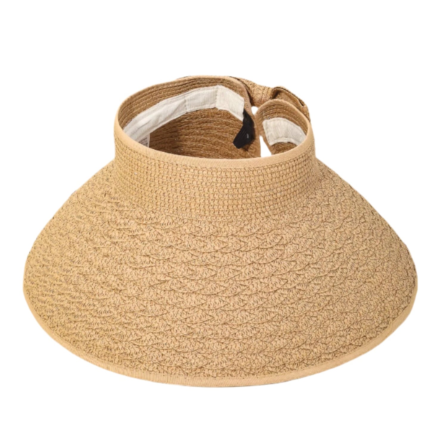 Beige straw visor on a white background