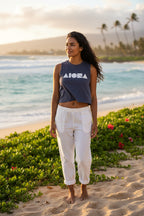 ISLAND SHAPES Heather Navy Racerback Cropped Tank