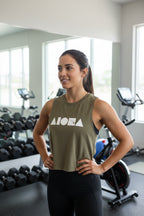 ISLAND SHAPES Heather Olive Racerback Cropped Tank