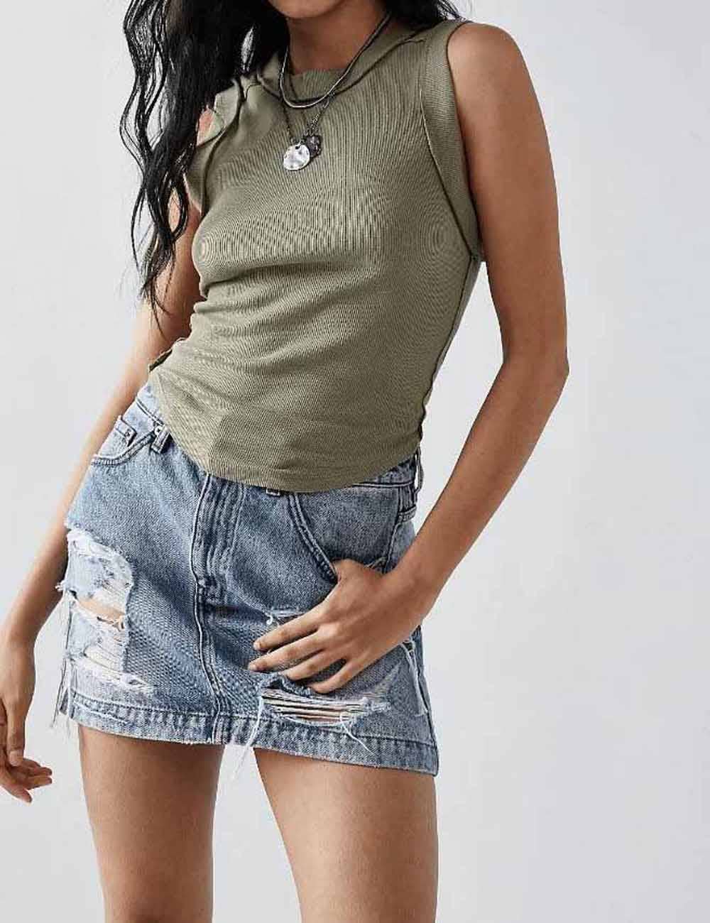 COAST Army Green Ribbed Sleeveless Tank Top | Boho Beach Collection