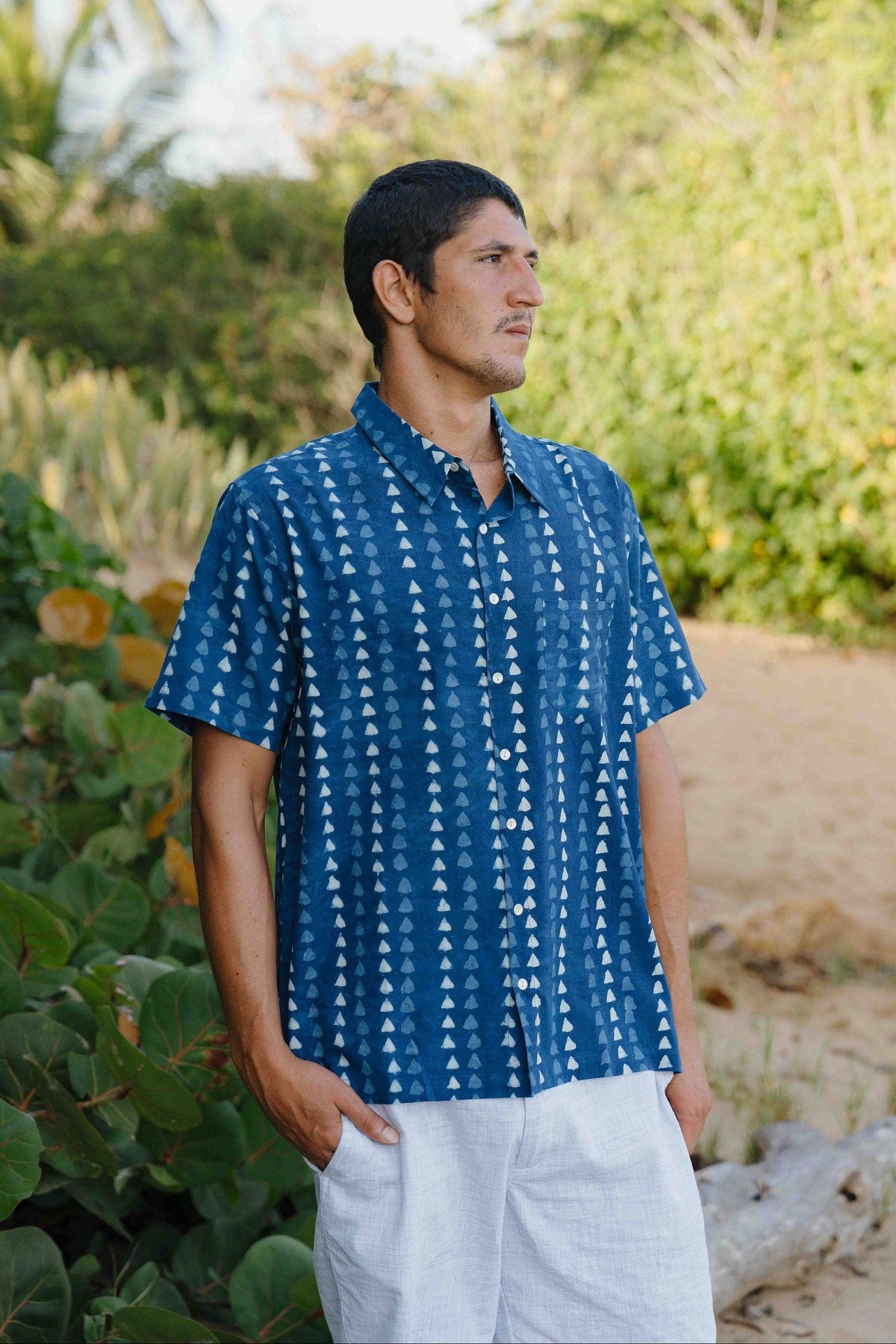 BLUE SHADOW Short Sleeve Button Down Aloha Shirt | Organic Cotton