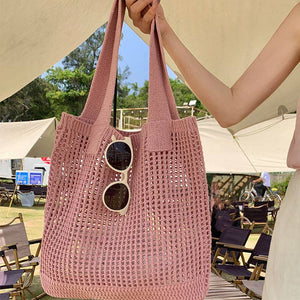 Crochet Knit Beach Bags - Pink