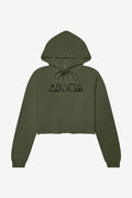 MAUKA TO MAKAI Womens Army Green Crop Fleece Hoodie
