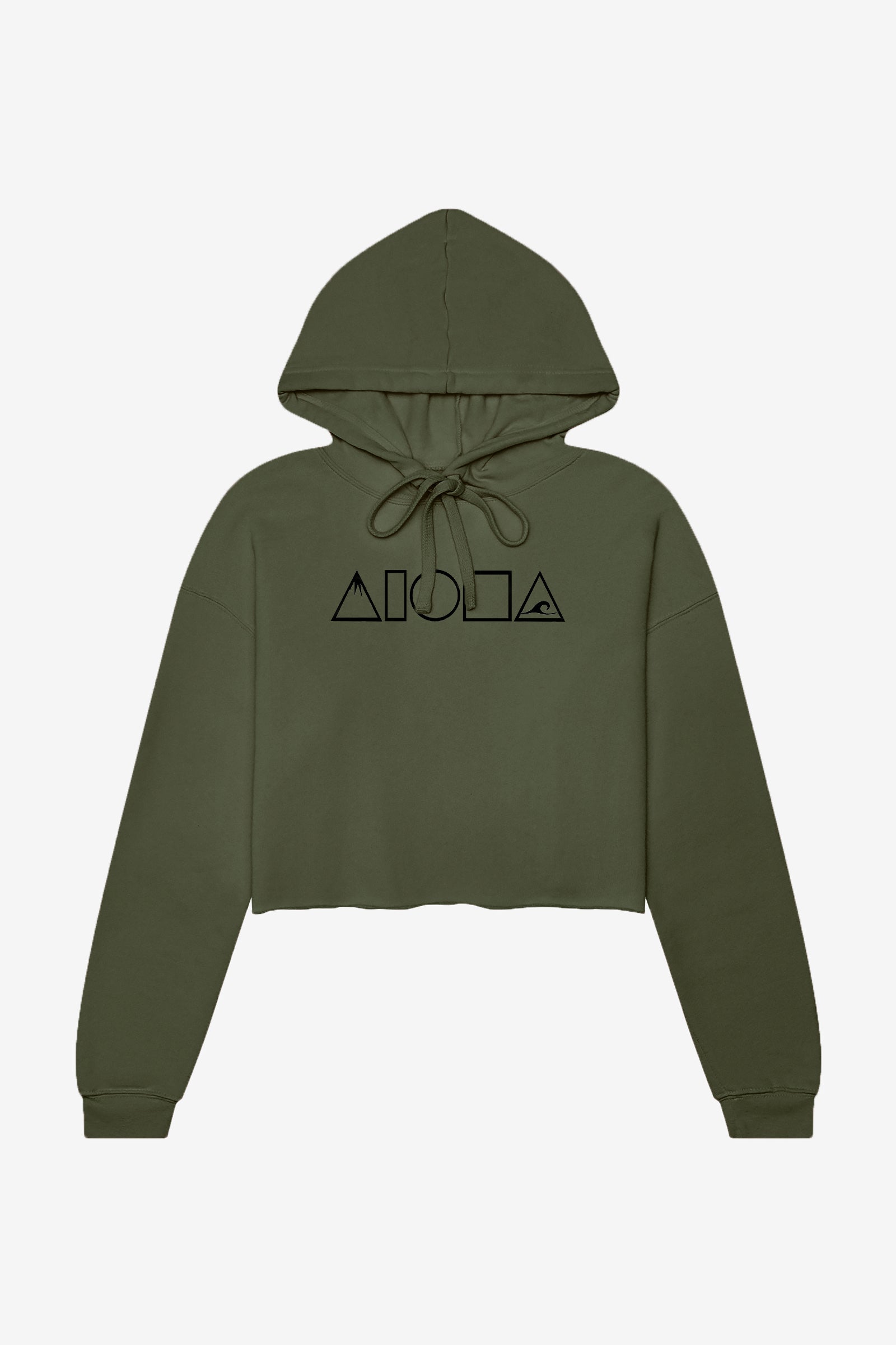 MAUKA TO MAKAI Womens Army Green Crop Fleece Hoodie