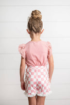 PINK LACE Checkered Summer Ruffle Short Set