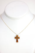 KOA Wood Abalone Inlayed Ke Akua Cross Pendant 18” Necklace