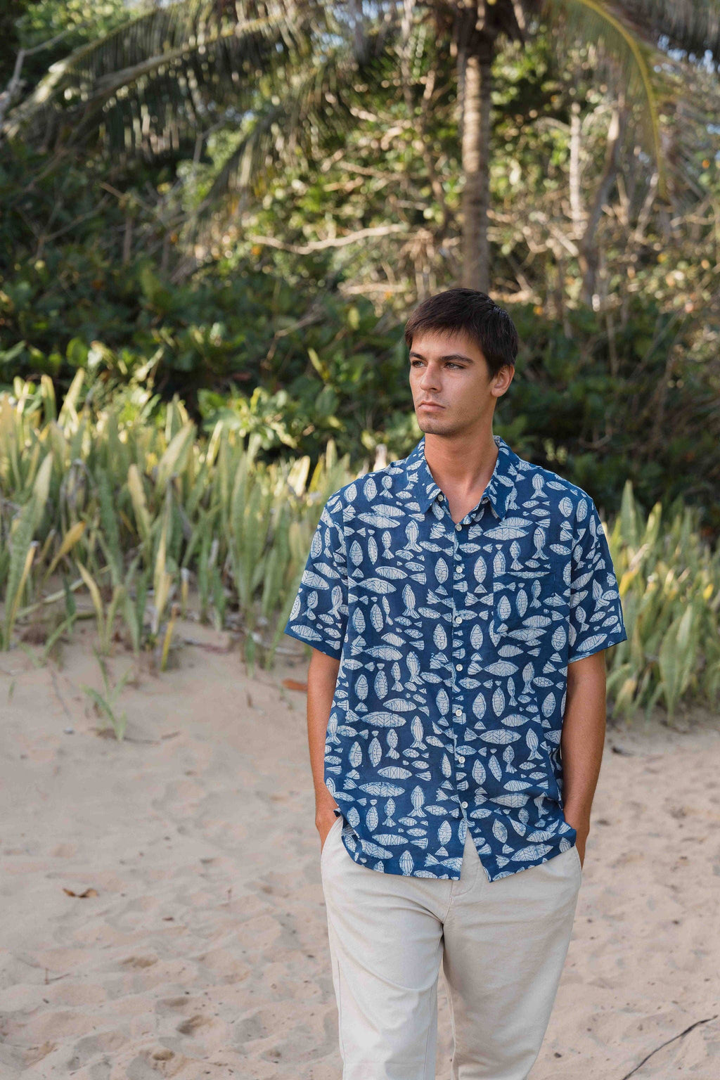INDIGO CATCH Short Sleeve Button Down Aloha Shirt | Organic Cotton