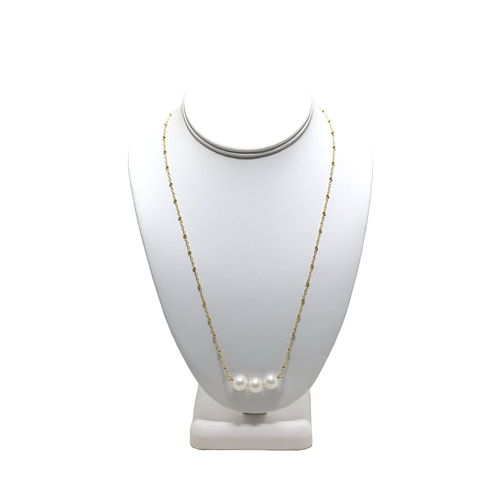3 WHITE EDISON Pearl 20" 14K Gold Fill Necklace
