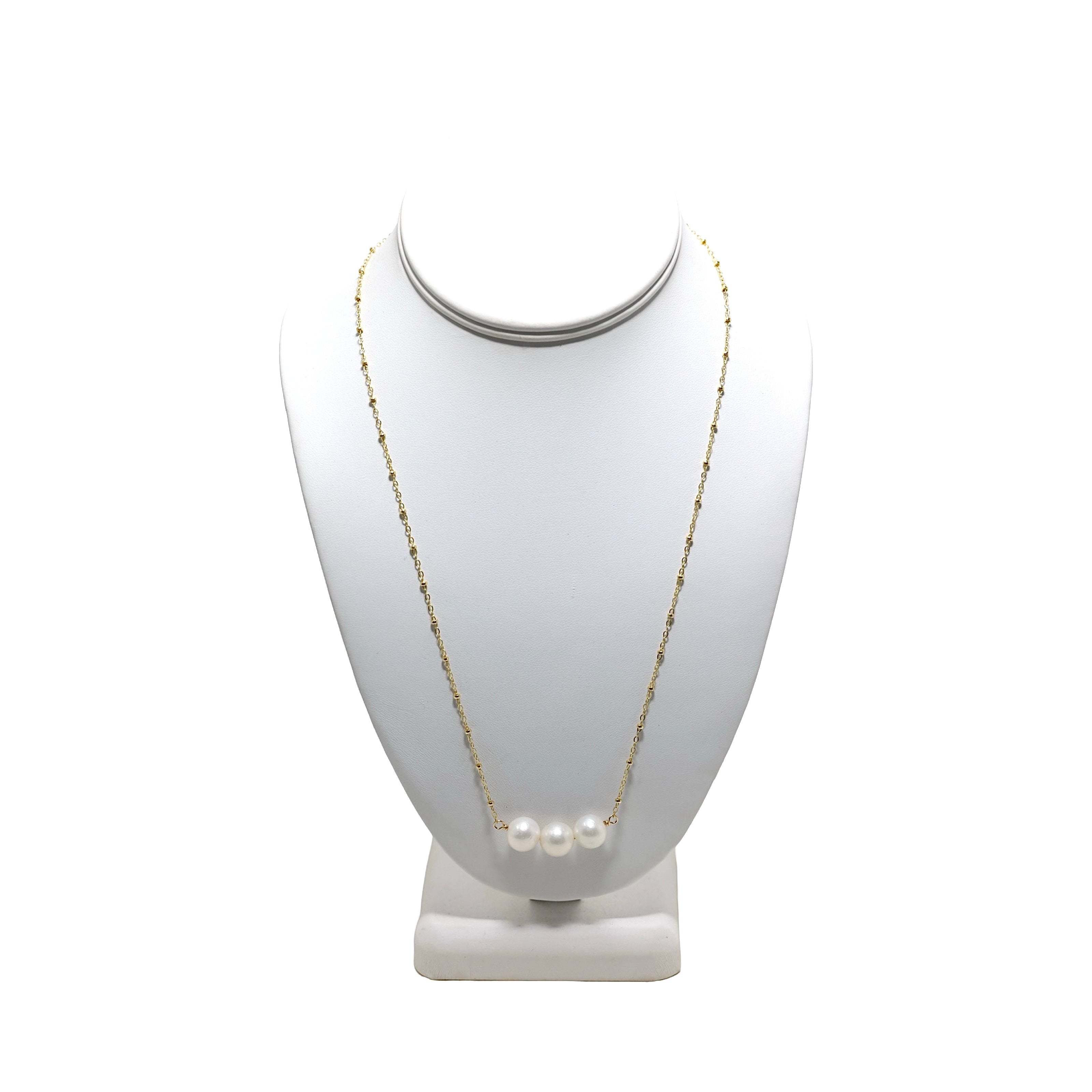 3 White Edison Pearl 20" Gold Necklace