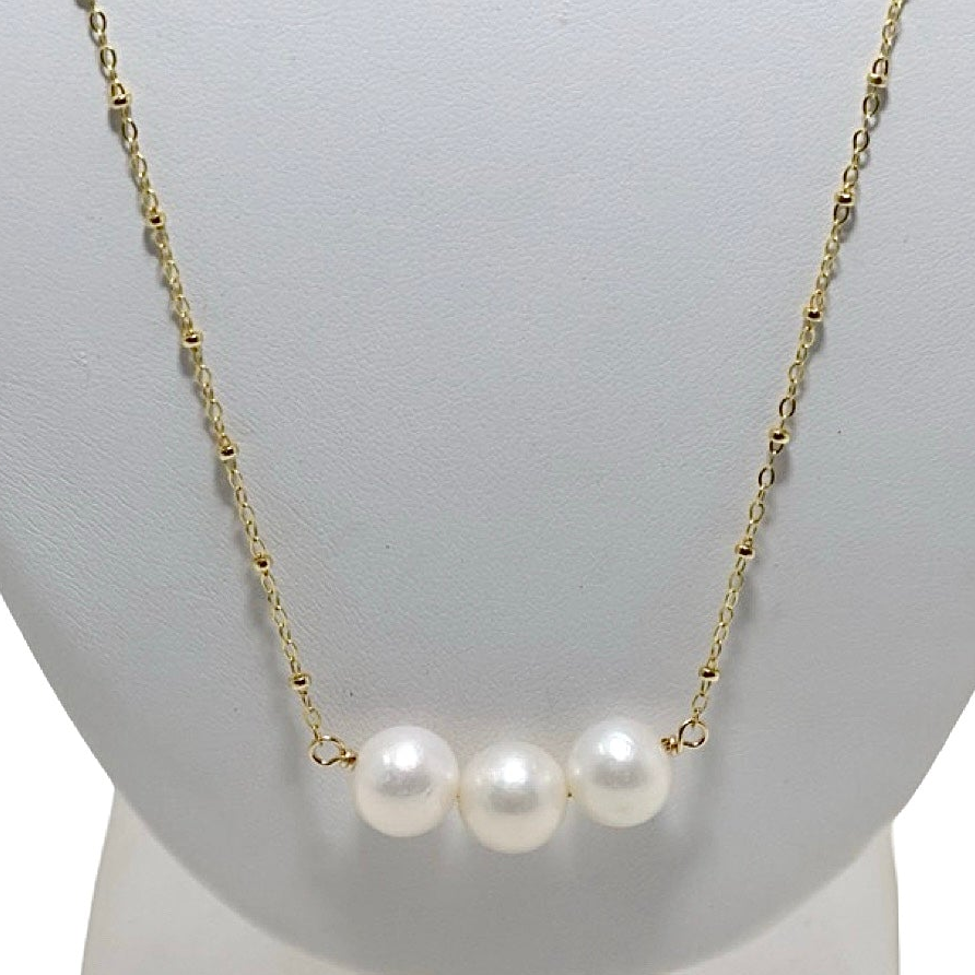 3 WHITE EDISON Pearl 20" 14K Gold Fill Necklace