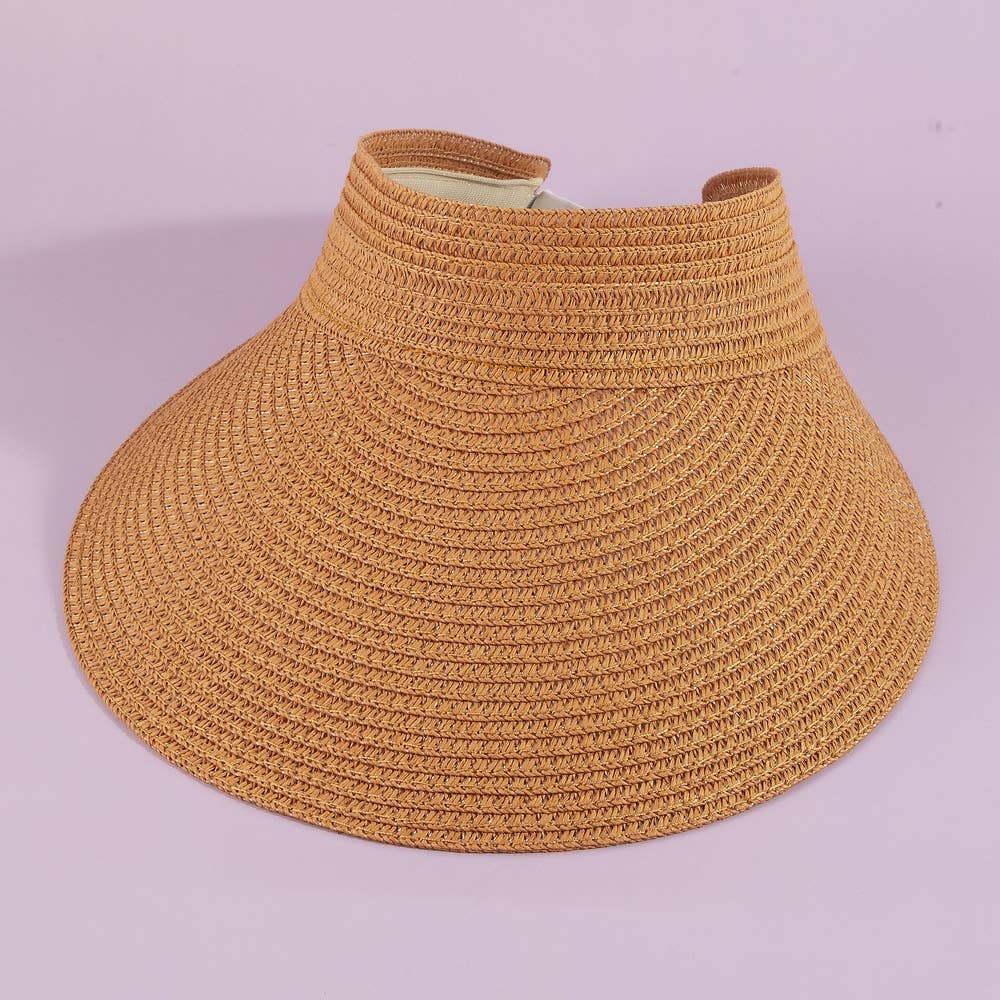 RAFFIA Woven Straw Open Top Sun Visor