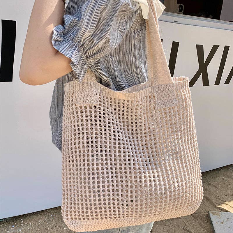 Crochet Knit Beach Bag - Khaki