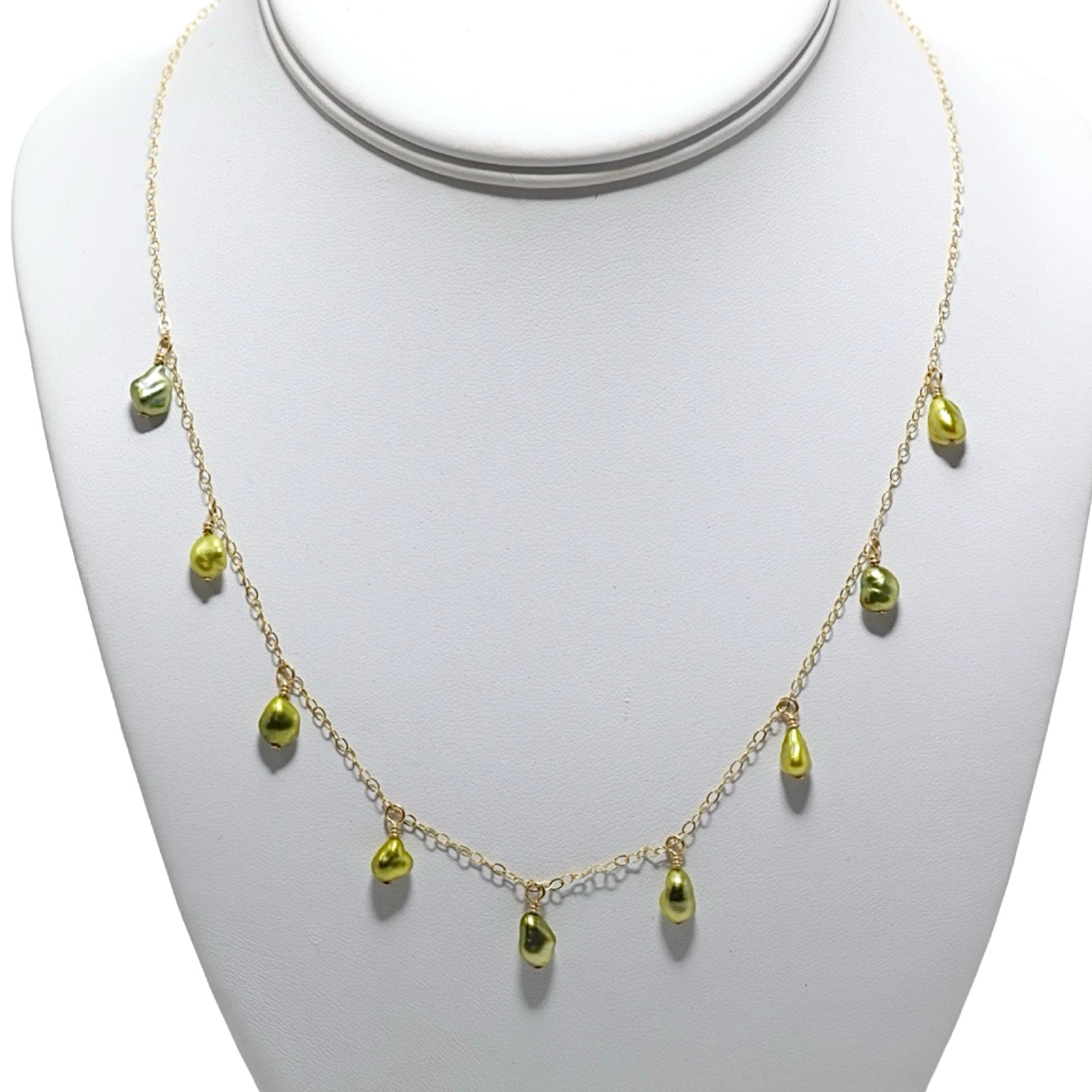 9 PISTACHIO TAHITIAN KESHI Pearl 19" 14K Gold Fill Necklace