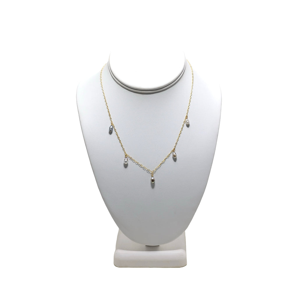 5 GREY TAHITIAN KESHI Pearl 17" 14K Gold Fill Necklace