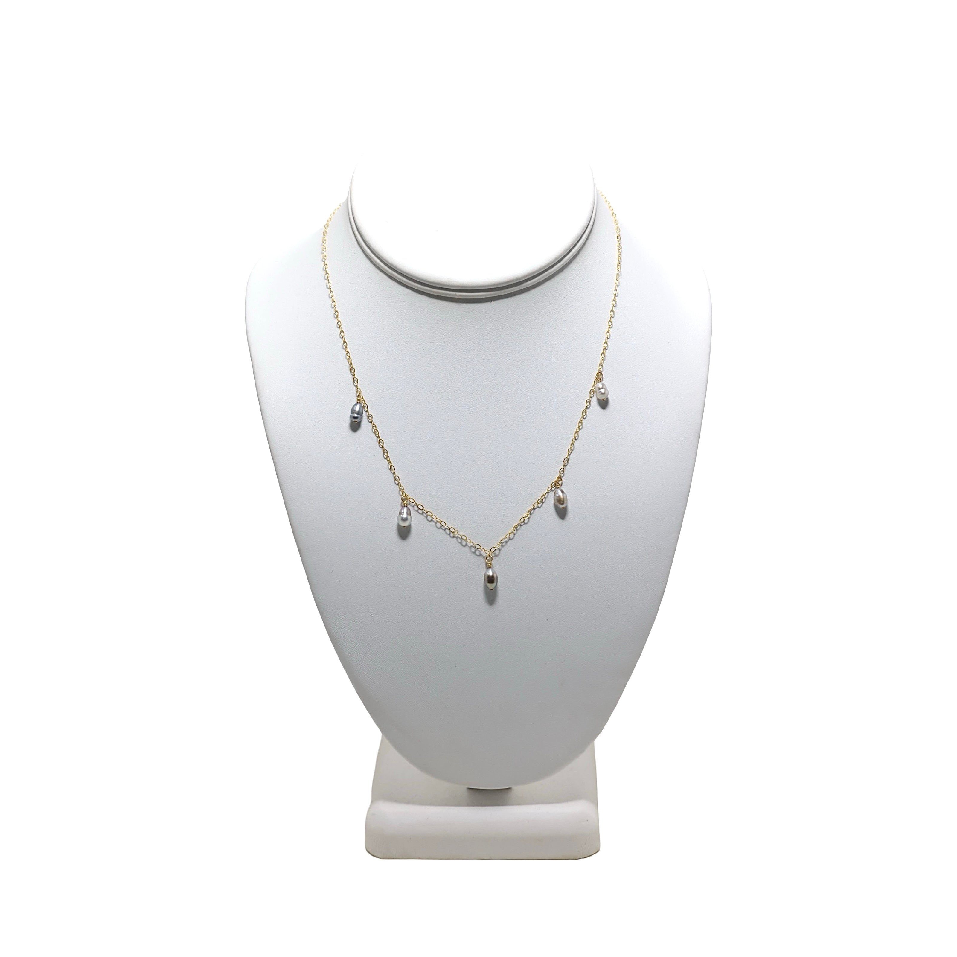 5 Grey Tahitian Keshi Pearl 17" Gold Necklace