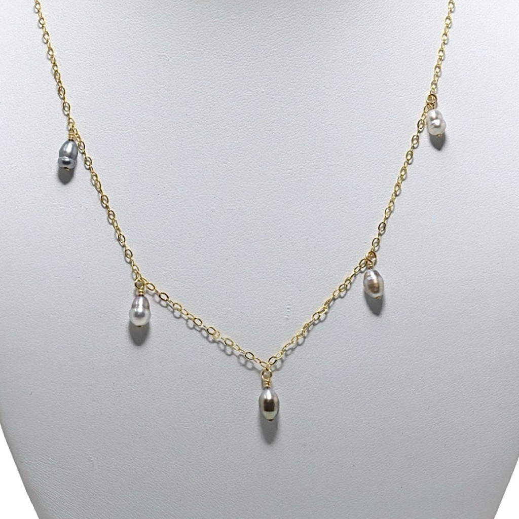 5 GREY TAHITIAN KESHI Pearl 17" 14K Gold Fill Necklace