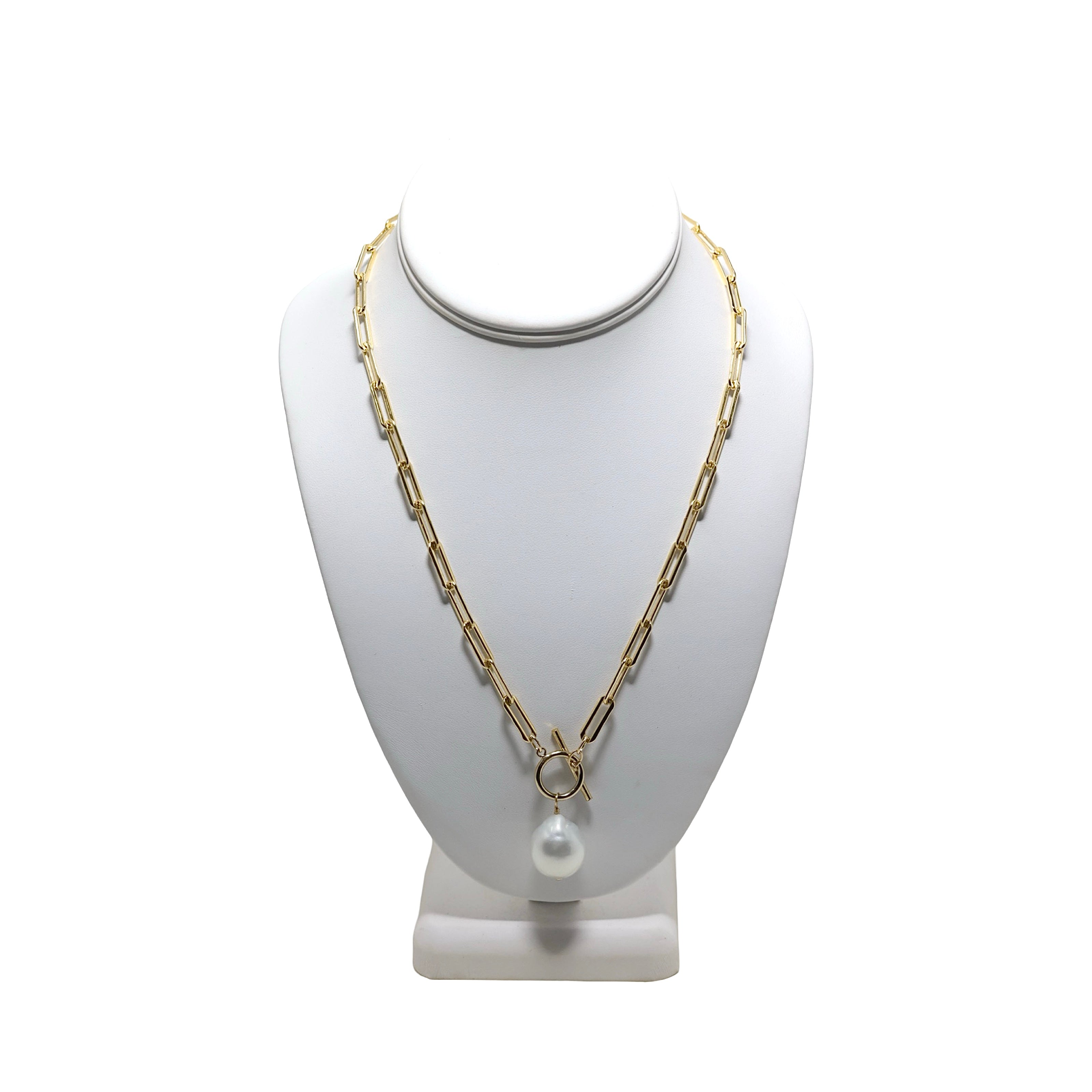 Single White South Sea Pearl 18" Gold Necklace