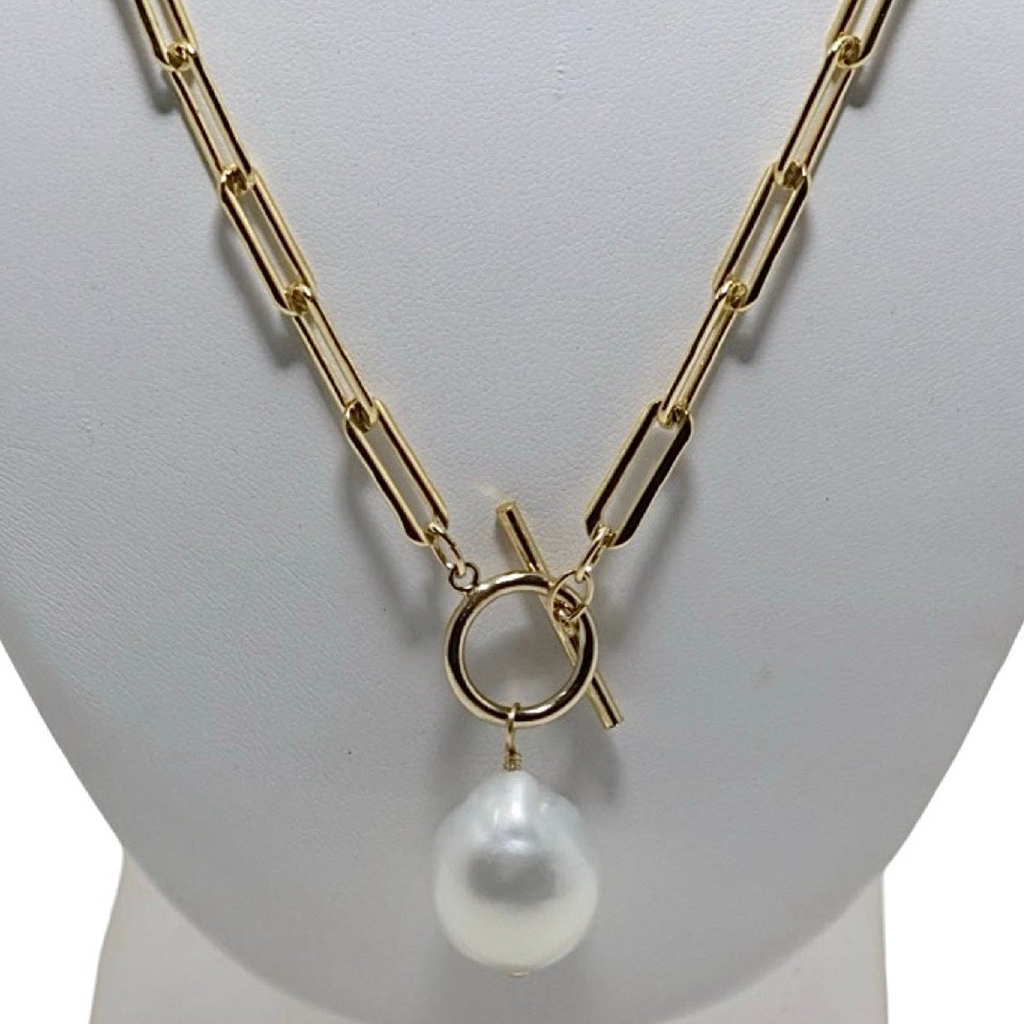 Single WHITE SOUTH SEA Pearl 18" 14K Gold Fill Necklace