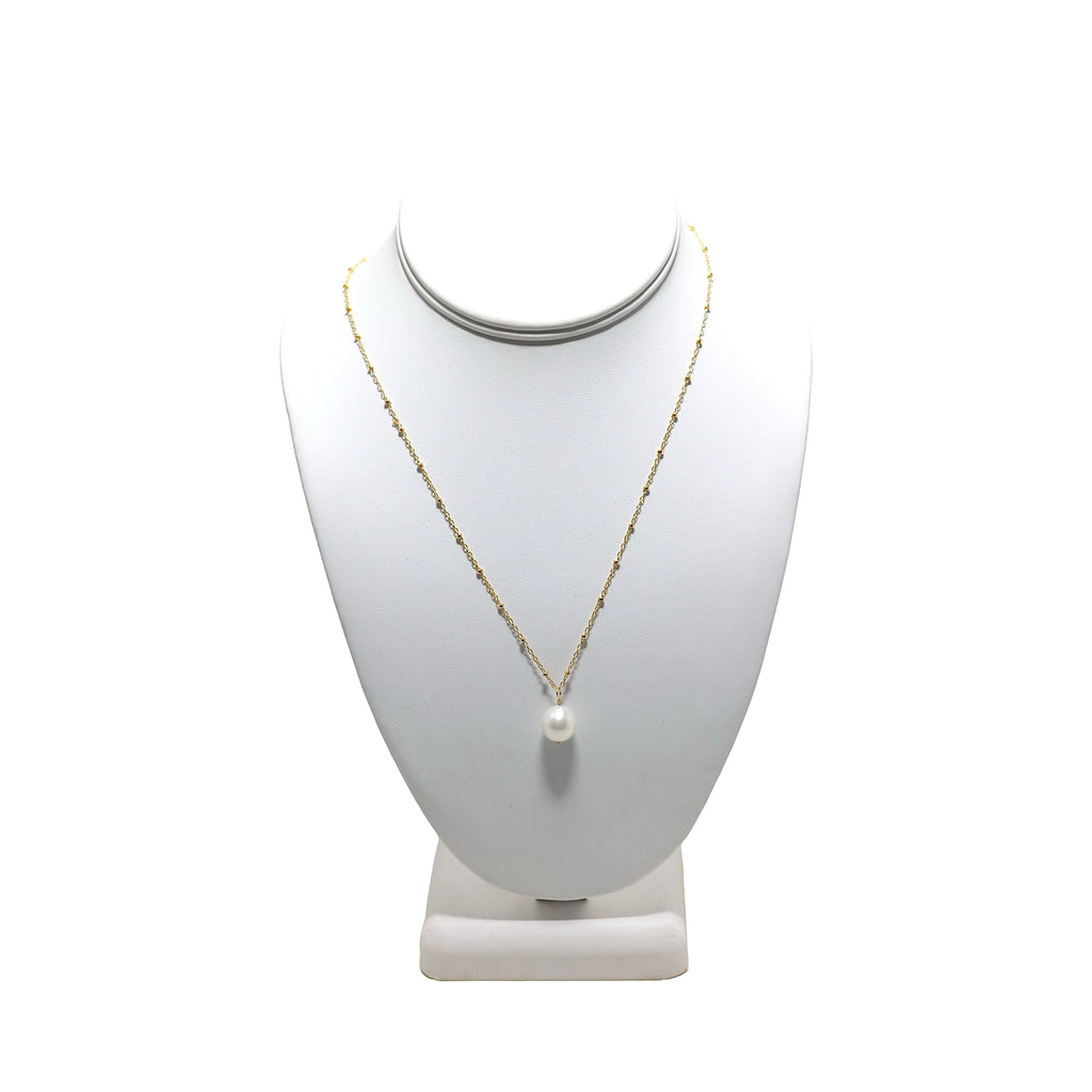 Single White Edison Pearl 19" Gold Necklace