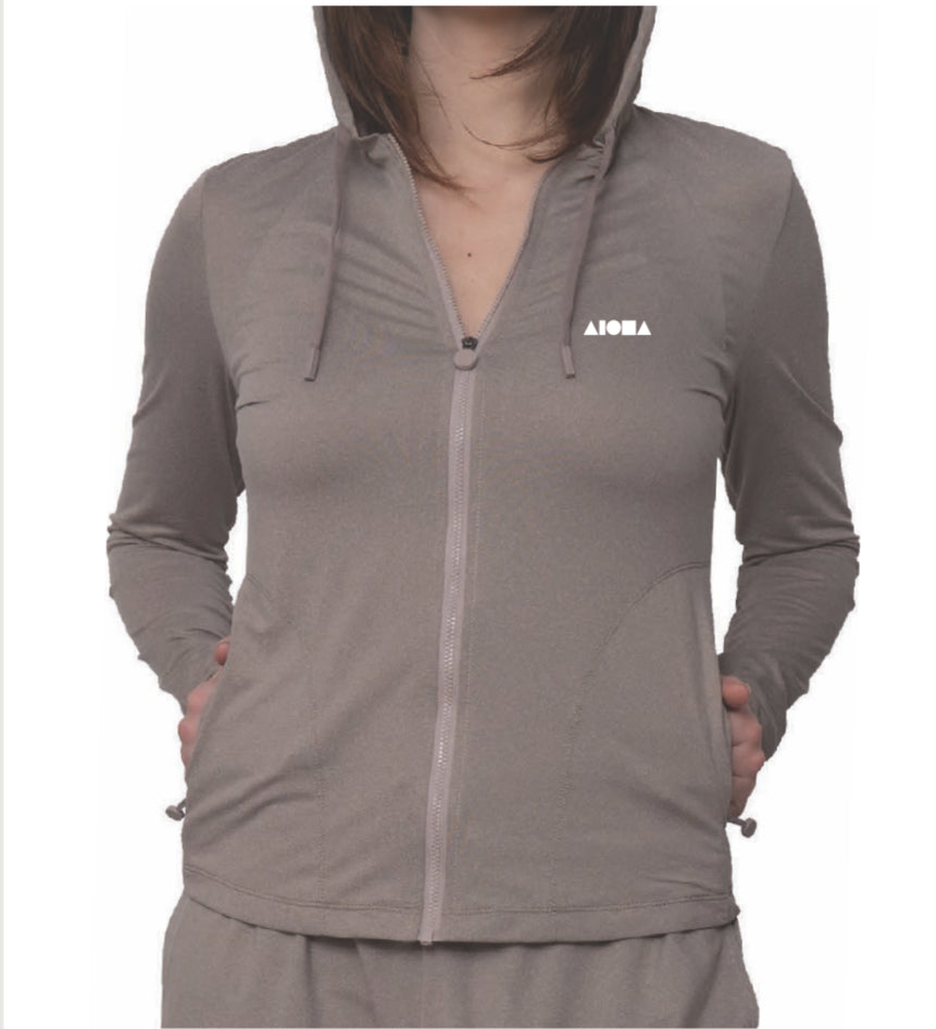 CABANA DAZE Heather Brown Hooded UPF50 Zip Up