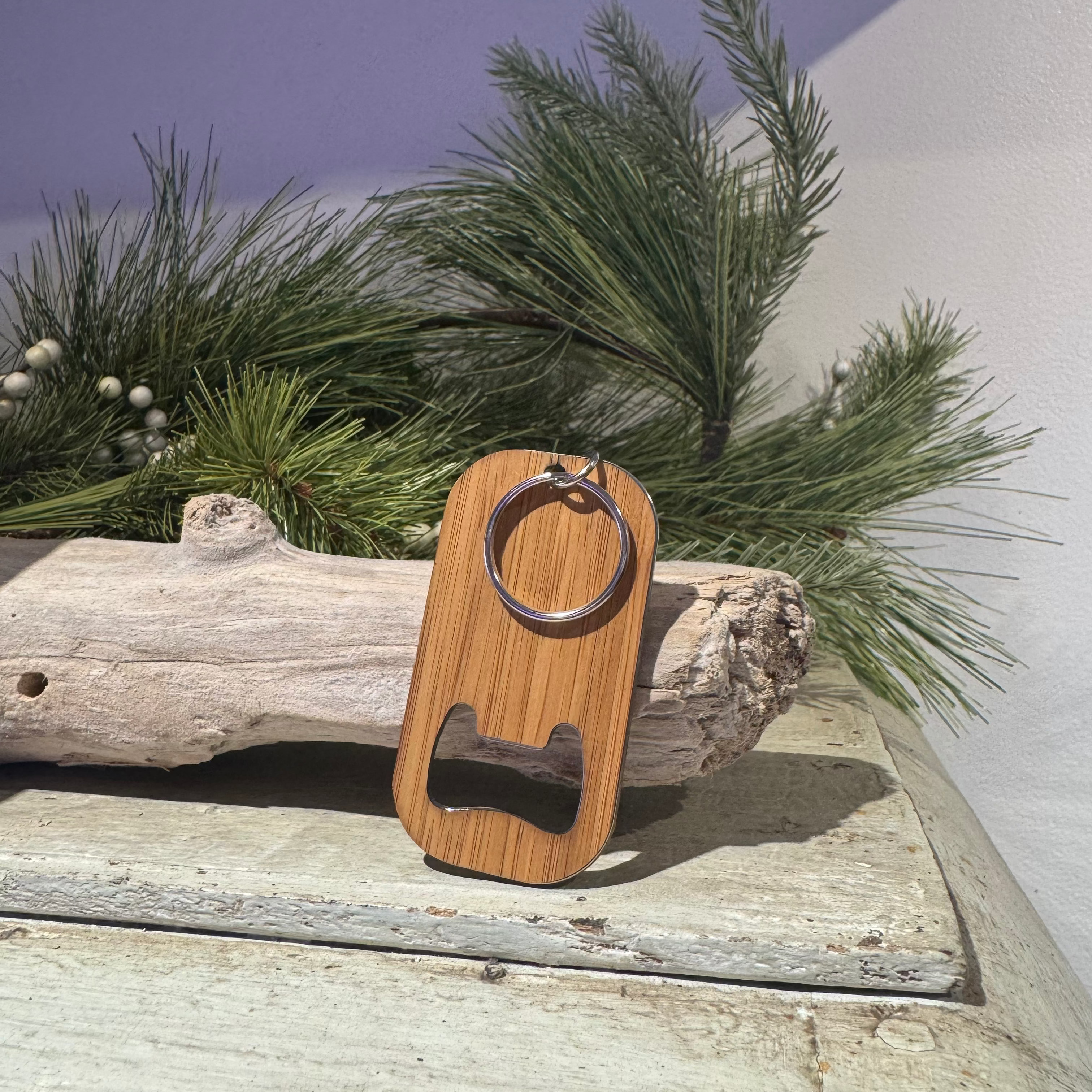 ALOHA Mini Bamboo Bottle Opener Keychain