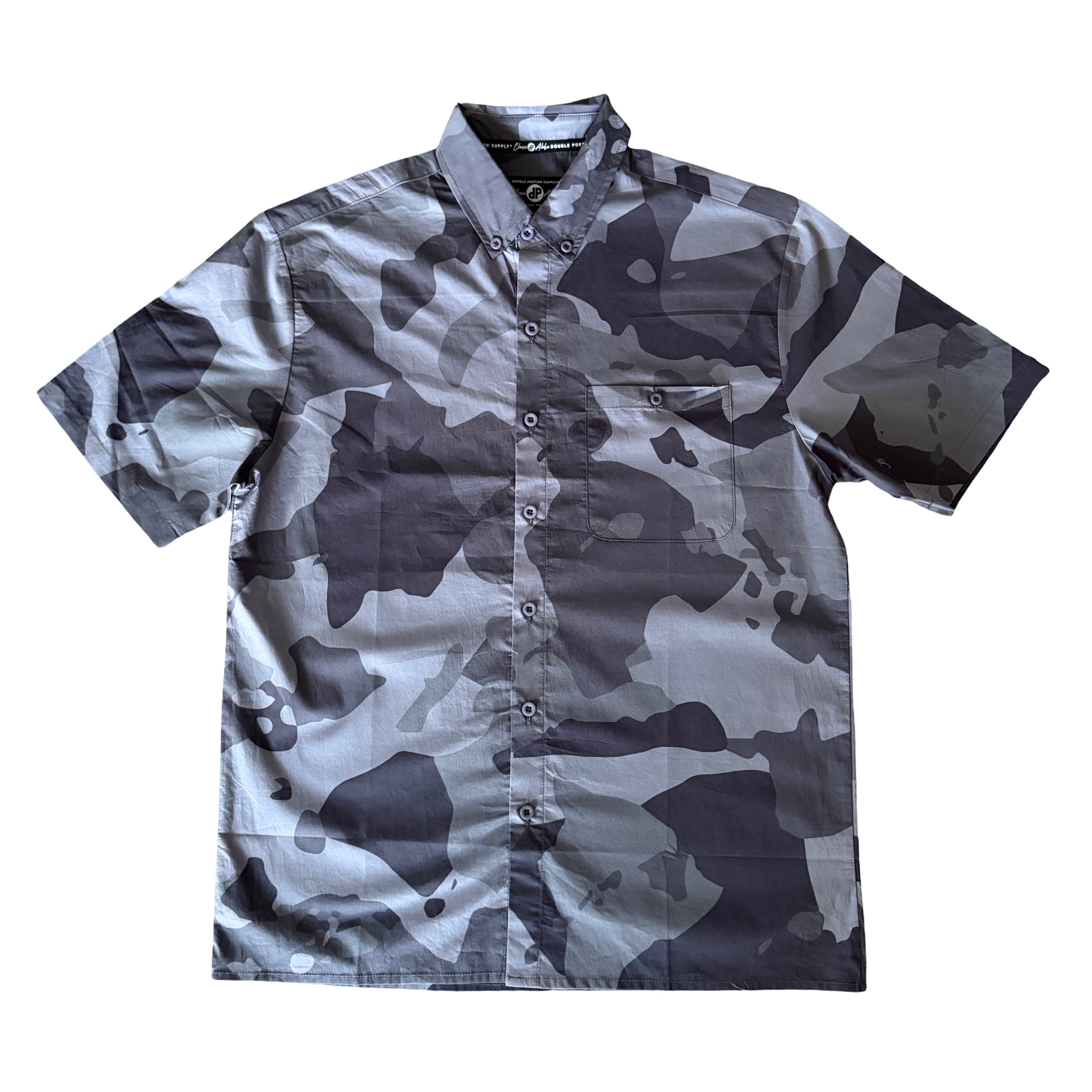NO KA OI Greyscale Camo Button-up Aloha Shirt