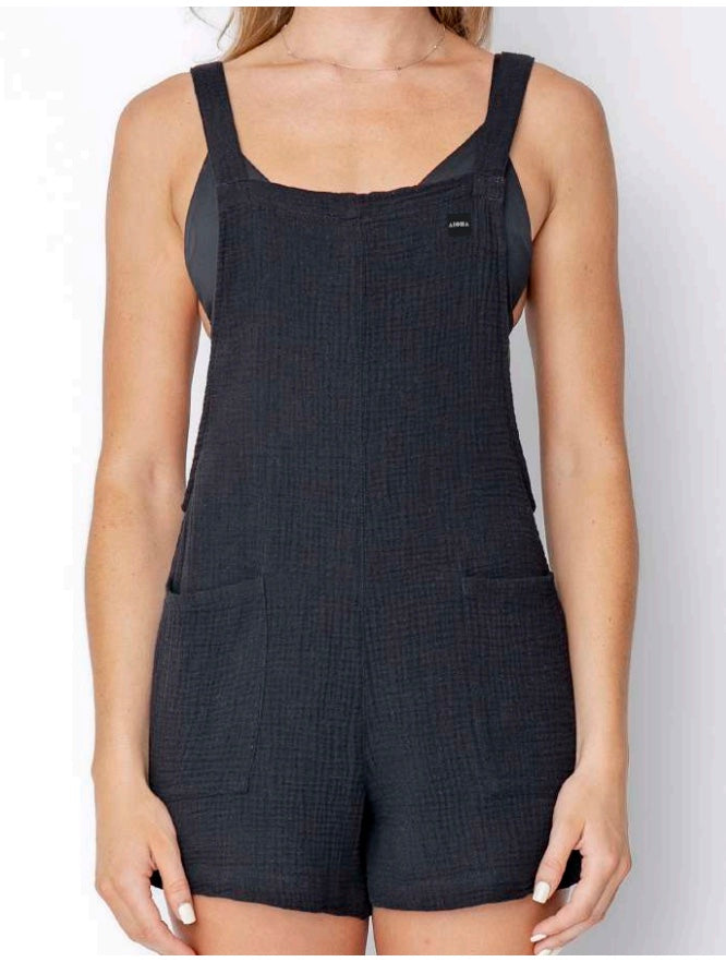 HAILEY Black Cotton Beach Romper