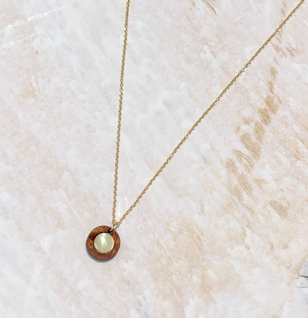 LILI'I Koa Wood/Mother of Pearl Gold 16” Necklace
