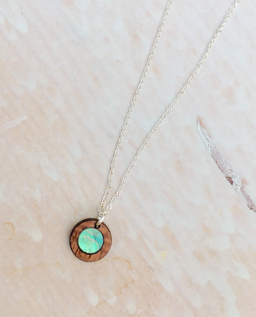 LILI'I Koa Wood/Abalone Silver 16” Necklace
