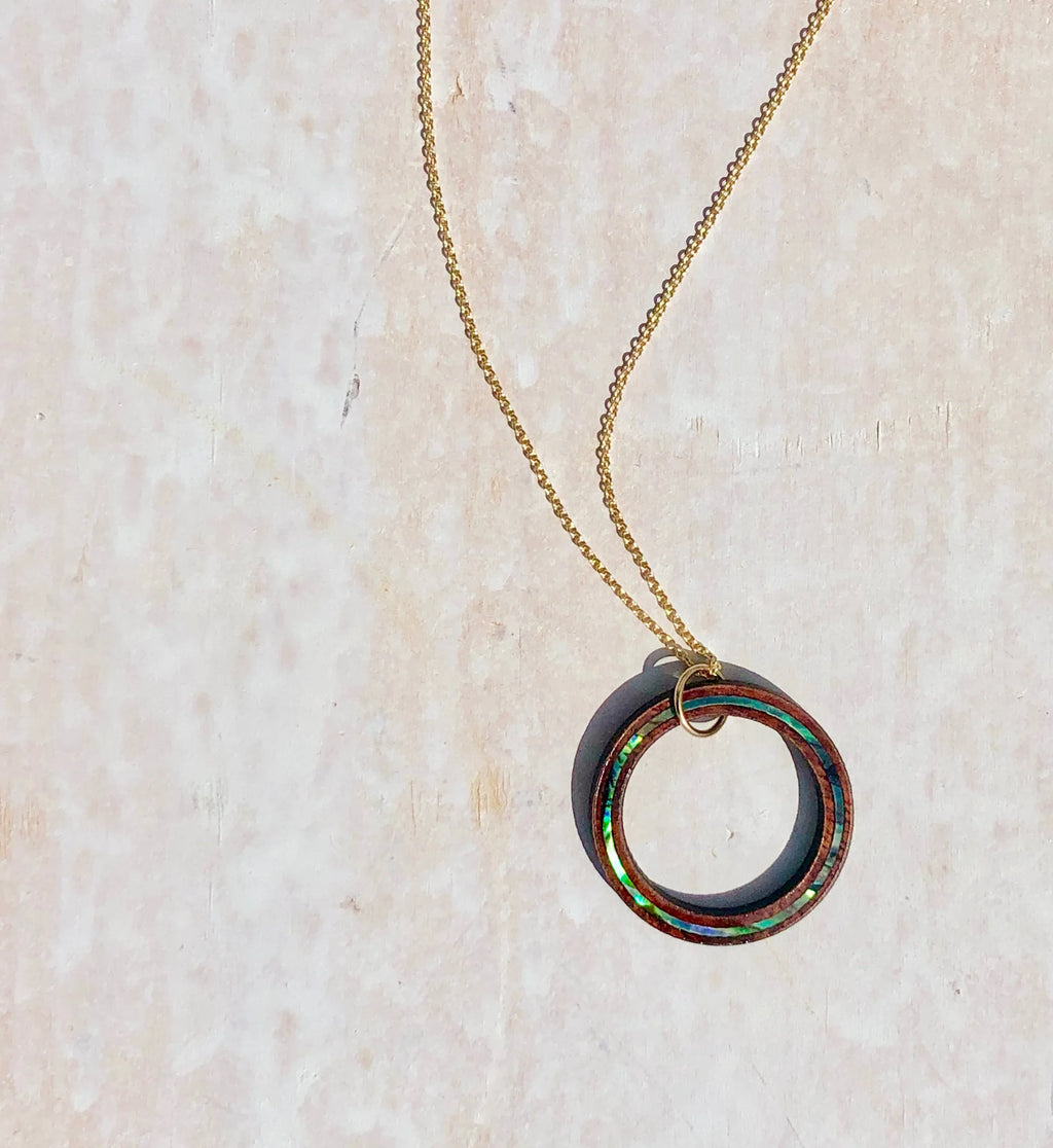 'OLI Koa Wood/Abalone Gold 18” Necklace